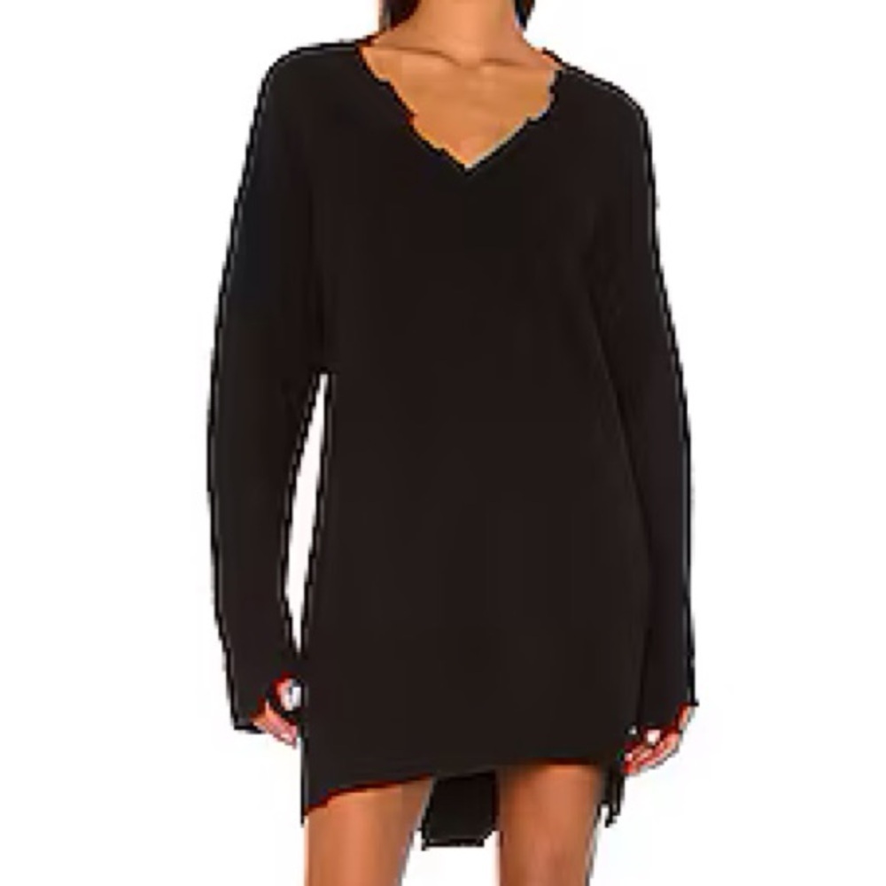 NBD Women XS Black Wool Blend Gothic Evie Distressed Knit Mini Sweater Dress